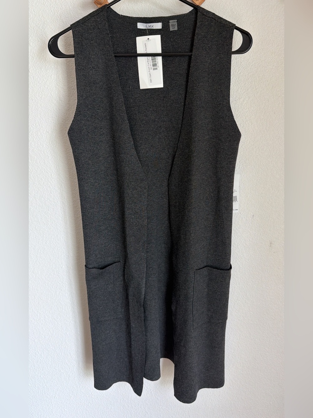 Dex Dark Gray Sleeveless Knit Cardigan Vest - Small, Petite NWT